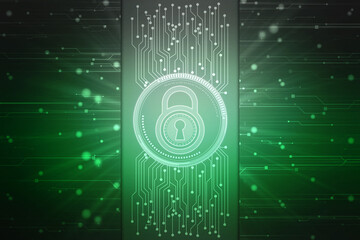 Obraz premium Digital Padlock on abstract technology background, Technology security concept. Modern safety digital background. Protection system, Cyber Security and safety information, personal data concept