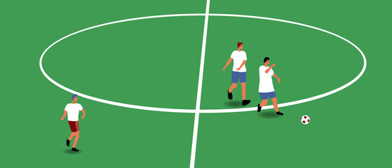 Football on green field, flat vector stock illustration with football players, sports people in stadium