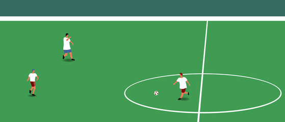 Football on field, flat vector stock illustration with teamwork of football players at World Cup