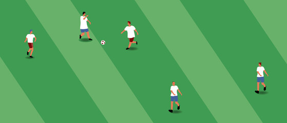 Football on field, flat vector stock illustration with striker, defender, midfielder as football players