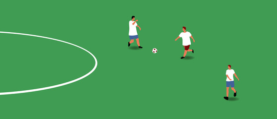 Fototapeta premium Football on field, flat vector stock illustration with running football players during team game