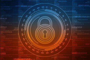 Digital Padlock on abstract technology background, Technology security concept. Modern safety digital background. Protection system, Cyber Security and safety information, personal data concept