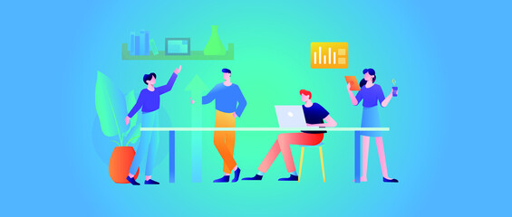 Internet workers collaborating with each other vector concept illustration
