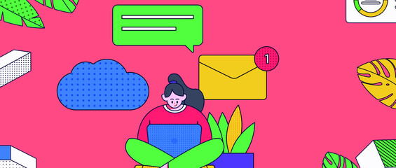 Internet workers collaborating with each other vector concept illustration
