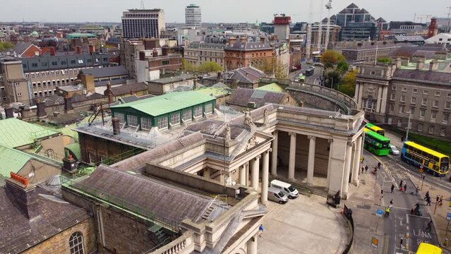 Bank of Ireland in Dublin from above - aerial view by drone