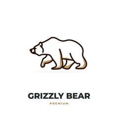 Grizzly bear line art simple illustration logo