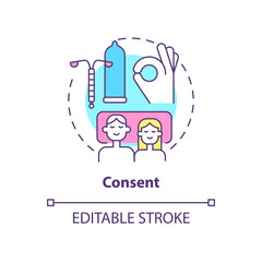 Consent concept icon. Foundation of healthy relationships abstract idea thin line illustration. Secure sexual activity. Isolated outline drawing. Editable stroke. Arial, Myriad Pro-Bold fonts used
