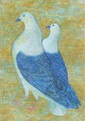 Gordijnen two pigeons. watercolor illustration © Anna Ismagilova