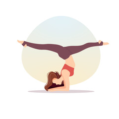 Young woman doing yoga exercises, practicing meditation . Female character practicing in yoga studio or home.