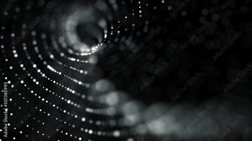 Poster digital background with movement of glowing particles. complex technologies of big data. 3d renderin
