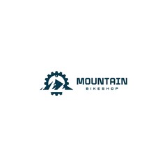 Mountain bikeshop bicycle with gear logo vector design workshop garage mountain downhill template