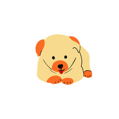 Cute dog lying and sleeping. Funny puppy relaxing. Tired sleepy baby doggy resting with tongue out. Flat vector illustration isolated on white background
