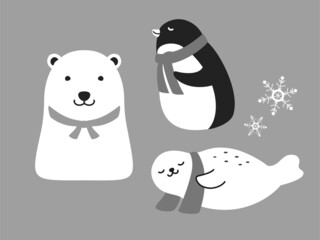 クールタオルを巻くシロクマ・アザラシ・ペンギン（冷感イメージ）