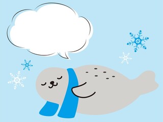 Obraz premium 吹き出し付きクールタオルを巻くアザラシ（冷感イメージ）