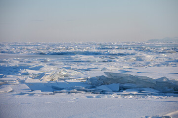 Fototapeta na wymiar Lake Baikal ice near Olkhon island