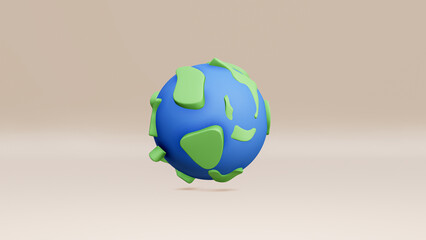 Earth model 3d rendering isolated on a cream background ,3d rendering illustration