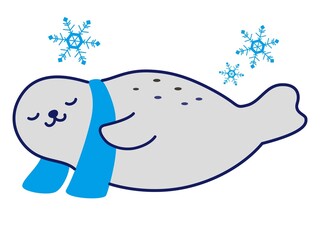 クールタオルを巻くアザラシ（冷感イメージ）