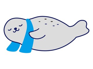 クールタオルを巻くアザラシ（冷感イメージ）
