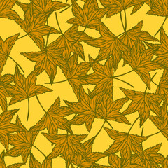 Engraved tree leaves seamless pattern. Vintage background botanical with foliage in hand drawn style.