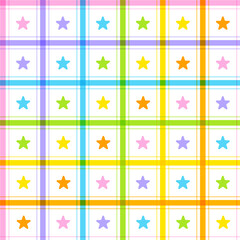 Cute Star Space Shine Sparkle Night Sky Element Rainbow Pastel Stripe Striped Line Tilt Checkered Plaid Tartan Buffalo Scott Gingham PatternCartoon Vector Seamless Pattern Background