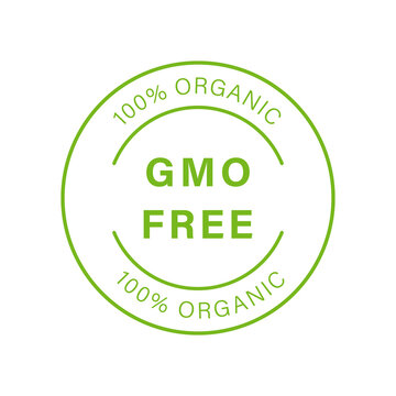 No GMO Logo. Bio Eco Ingredients for Vegan Symbol. Vegetarian Healthy Food Sticker. Organic Nature Badge. Non GMO Green Line Stamp. Free Genetically Modified Product Label. Vector Illustration