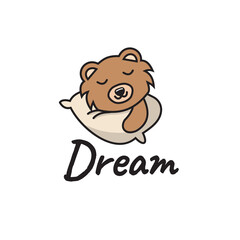Cute Bear Sleeping With Pillow Cartoon Vector Icon Illustration.