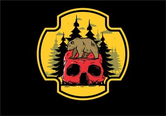 Fototapeta premium Big bear walking on skull head illustration