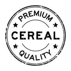 Grunge black premium quality cereal word round rubber seal stamp on white background