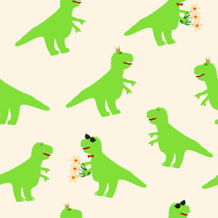 Seamless pattern with funny dinosaur.