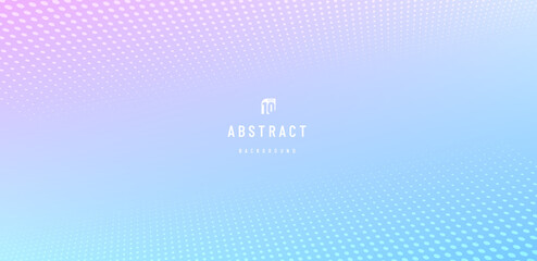 Abstract pattern dots halftone perspective on soft gradient pink and blue hologram color background. Simple flat pastel design with copy space. Minimal and modern banner design. Vector illustration