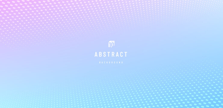 Abstract pattern dots halftone perspective on soft gradient pink and blue hologram color background. Simple flat pastel design with copy space. Minimal and modern banner design. Vector illustration