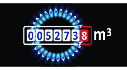 Gas counter and the gas price in Europe. Europaan flag. Oil, gas conflict with Russia and Ukraine. Eu and Russia sanction. The European Union is ready to mediate in the latest natural-gas dispute.