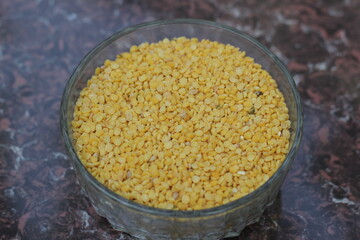 Mung beans decorated on a glass bowl