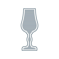 Liquor glass in minimalist linear style. Silhouette of glassware performed in the form of black thin lines. Alcohol drink. Isolated image on white backdrop