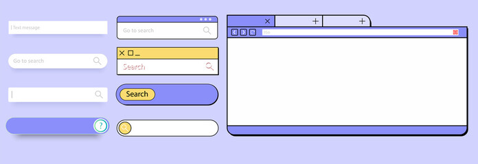 A simple flat browser window with a chat bubble template. Retro search bar. Search forms for websites. Vector illustration - obrazy, fototapety, plakaty