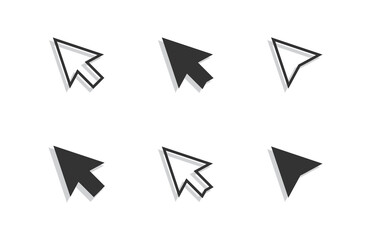 Computer mouse cursor icon set. Arrow with shadow. Vector illustration.