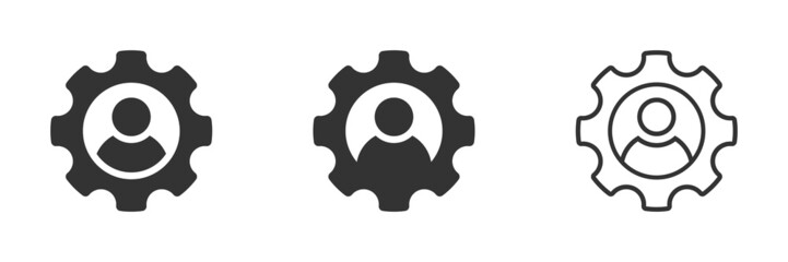 Man in gear icon. Man and cog sign. Vector illustration.