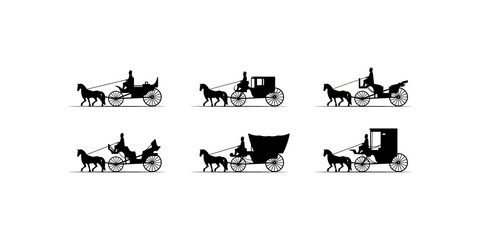 Set of vector horse drawn carriage old style silhouette. vector illustration.