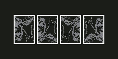 Set of Fluid ink. Vector black, gray and white frame abstract background