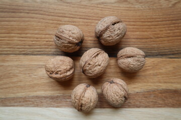 walnuts on wooden table