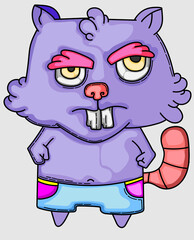 cartoon beaver wearing only pants and showing two front teeth