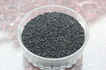 Black cumin decorated on a glass bowl