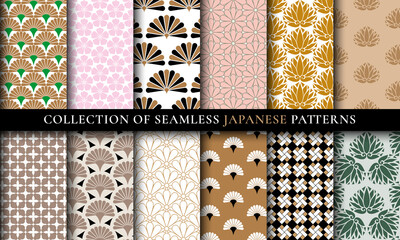 Japanese Asian traditional seamless patterns collection set