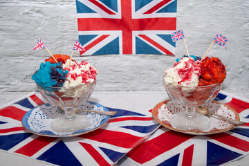 Celebrating Queen Elizabeth Platinum Jubilee with  part food   - obrazy, fototapety, plakaty