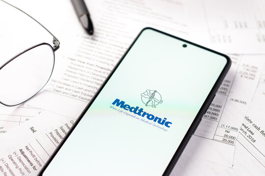 West Bangal, India - April 20, 2022 : Medtronic logo on phone screen stock image.