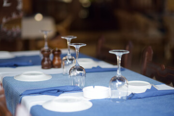Table set in stylish outdoor cafe.