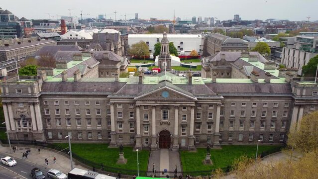 Trinity College in Dublin from above - aerial view by drone