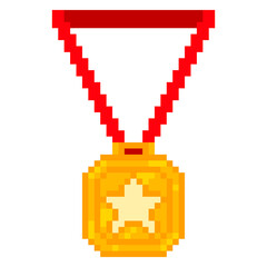Obraz premium Pixel golden medal with star icon. 8bit game style
