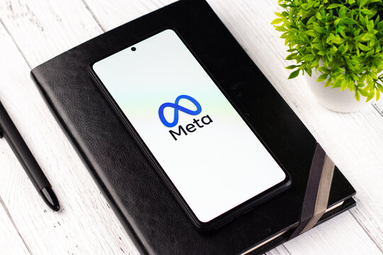 West Bangal, India - April 20, 2022 : Meta logo on phone screen stock image.