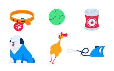 Pet care and nutrition - flat design style icons set